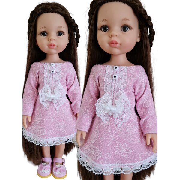 Rosa Spitzenkleid für Paola Reina 32 cm Puppe, elegantes und hochwertiges Kleid