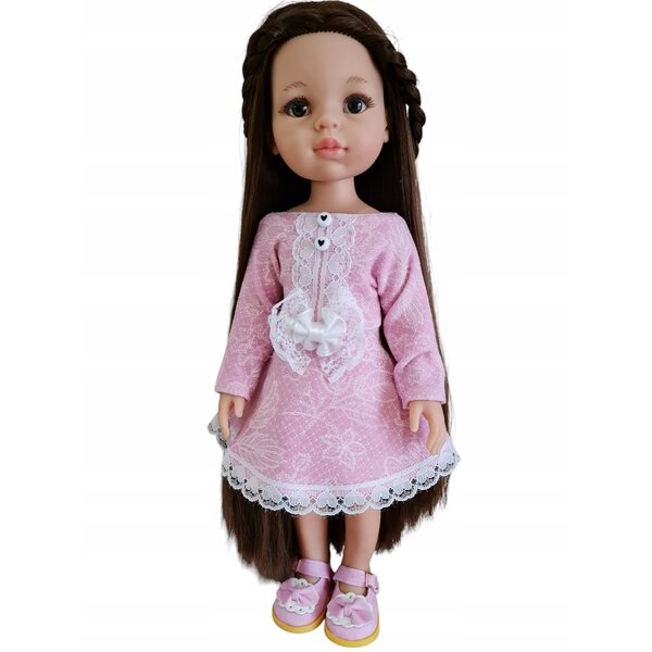 Rosa Spitzenkleid für Paola Reina 32 cm Puppe, elegantes und hochwertiges Kleid