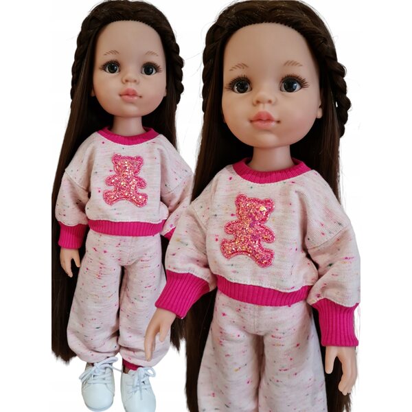 Kleidung für Paola Reina 32 cm Puppen – 2-in-1-Overall-Set mit Glitzerbär