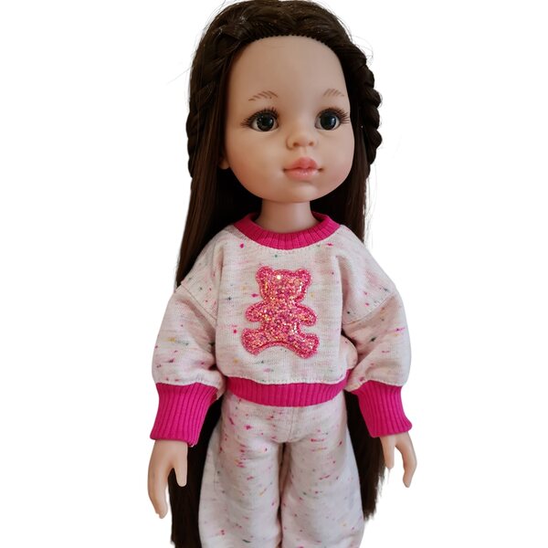 Kleidung für Paola Reina 32 cm Puppen – 2-in-1-Overall-Set mit Glitzerbär