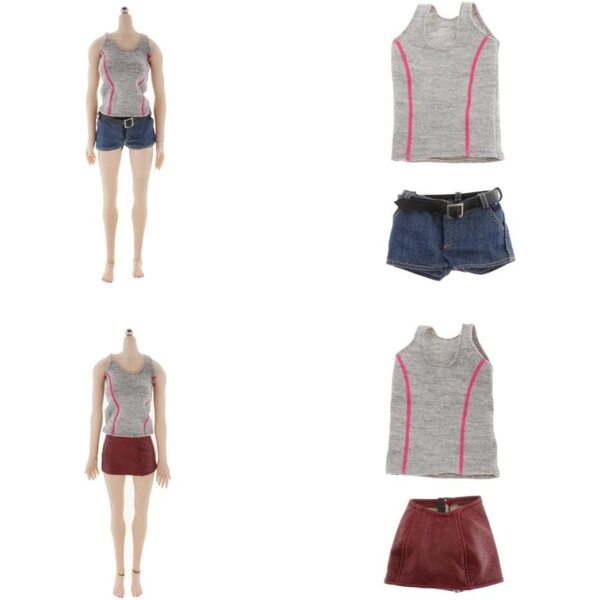 1:6 Blaues Damenbekleidungsset für 12-Zoll-Puppen – Weste und Shorts