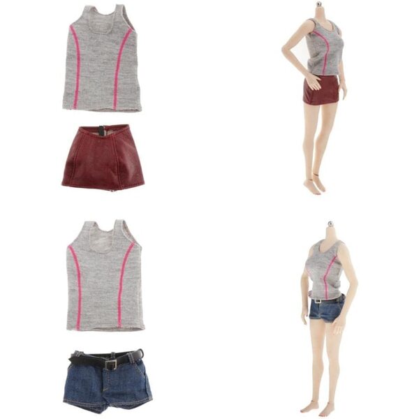 1:6 Blaues Damenbekleidungsset für 12-Zoll-Puppen – Weste und Shorts