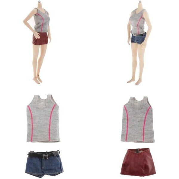 1:6 Blaues Damenbekleidungsset für 12-Zoll-Puppen – Weste und Shorts