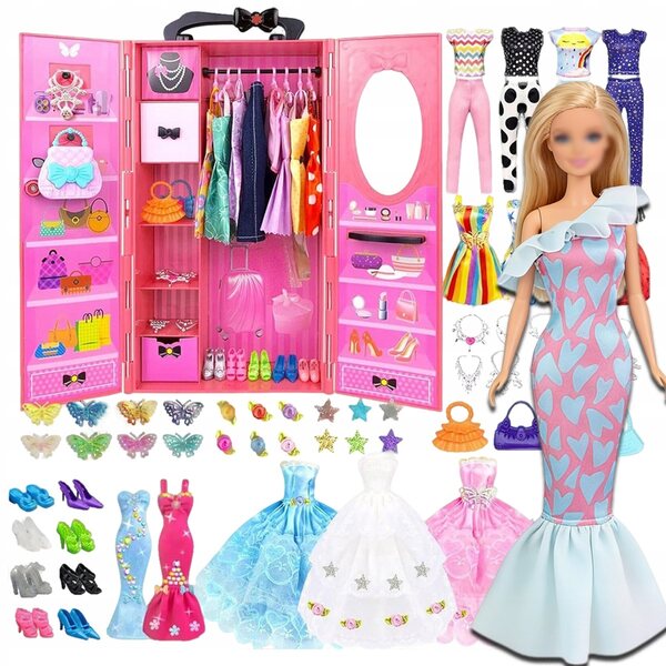 Mode- und Accessoire-Set für 11,5-Zoll-Puppen mit tragbarer Garderobe im Koffer