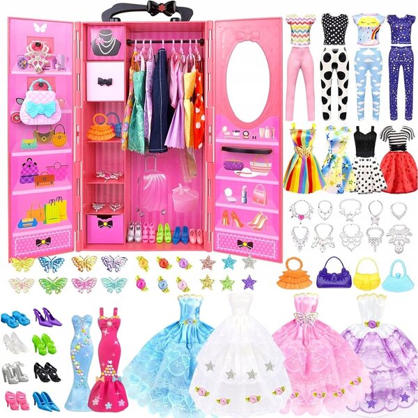 Mode- und Accessoire-Set für 11,5-Zoll-Puppen mit tragbarer Garderobe im Koffer