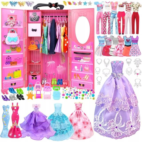 Mode- und Accessoire-Set für 11,5-Zoll-Puppen mit tragbarer Garderobe im Koffer