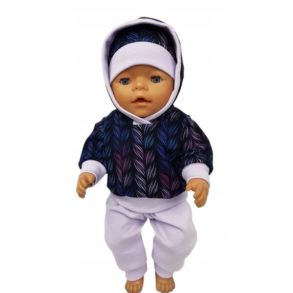 Completo con cappuccio e cappellino per bambola 42-45 cm, viola