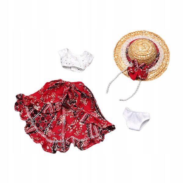 1/6 Puppenkleidungsset, rotes Oberteil, Rock, Hut und Höschen