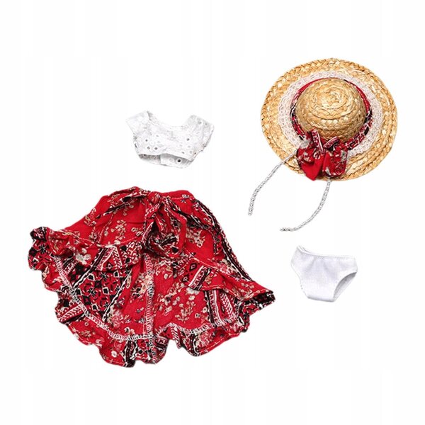 1/6 Puppenkleidungsset, rotes Oberteil, Rock, Hut und Höschen