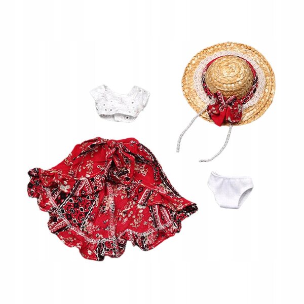 1/6 Puppenkleidungsset, rotes Oberteil, Rock, Hut und Höschen