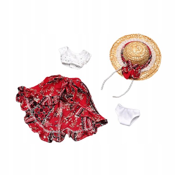 1/6 Puppenkleidungsset, rotes Oberteil, Rock, Hut und Höschen