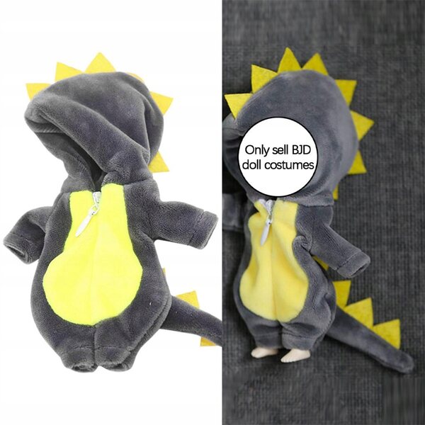 Kombinezon per Bambole 1/12 Cute Animals Nero e Grigio in Morbido Plush
