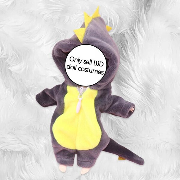 Kombinezon per Bambole 1/12 Cute Animals Nero e Grigio in Morbido Plush