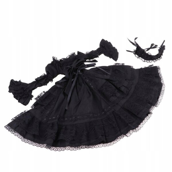 Gothic-Kleid mit Stirnband für eine 60 cm große Night-Lolita-Puppe