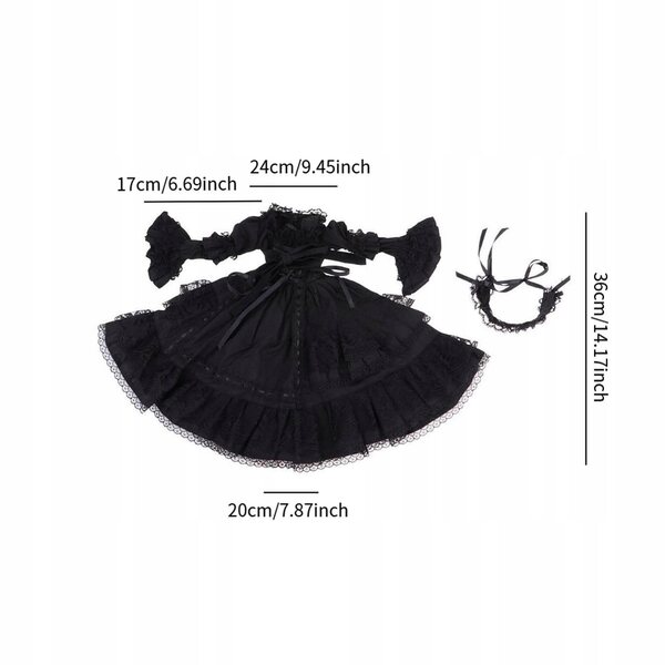 Gothic-Kleid mit Stirnband für eine 60 cm große Night-Lolita-Puppe