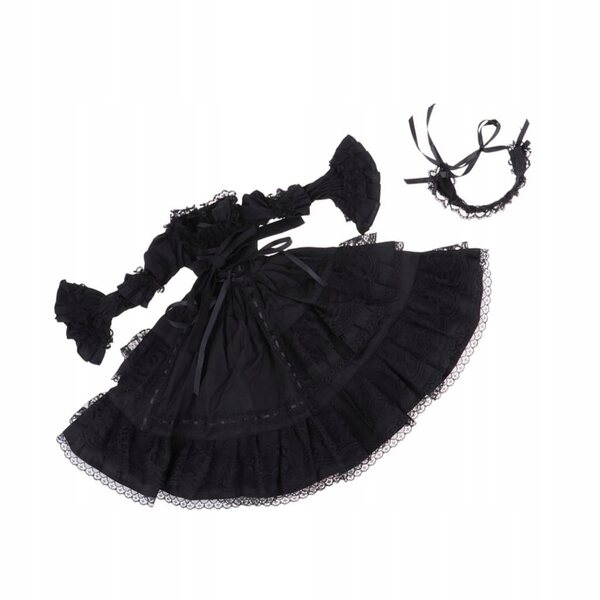 Gothic-Kleid mit Stirnband für eine 60 cm große Night-Lolita-Puppe