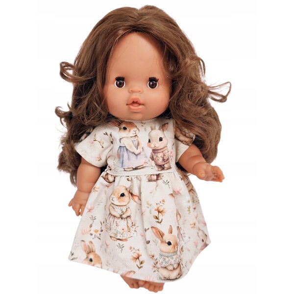 Kleid für 34–38 cm große Puppen aus Baumwolle mit Häschen-Klettverschluss