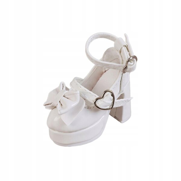 Damenschuhe für 1/4 Puppen mit weißen High Heels und dekorativer Schleife