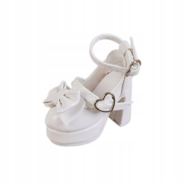 Damenschuhe für 1/4 Puppen mit weißen High Heels und dekorativer Schleife