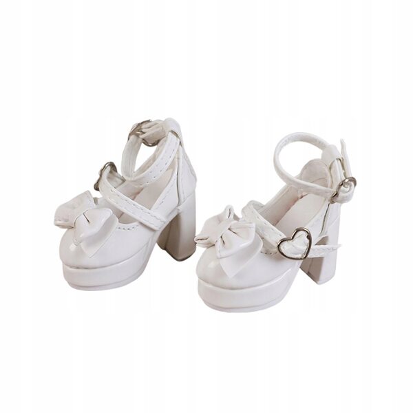 Damenschuhe für 1/4 Puppen mit weißen High Heels und dekorativer Schleife