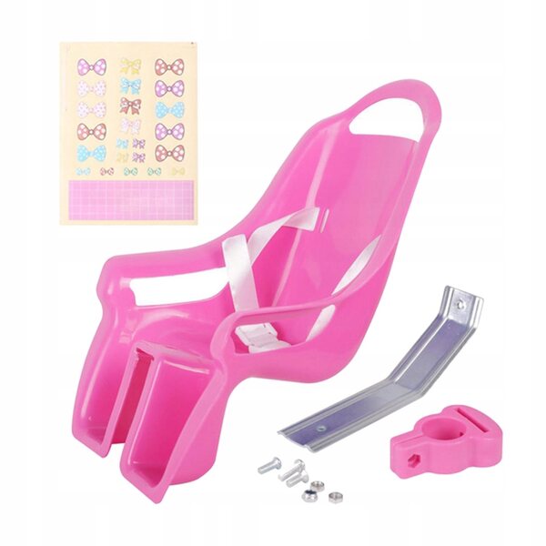 Babypuppen-Fahrradsitz mit rosa Aufklebern zum Selbermachen