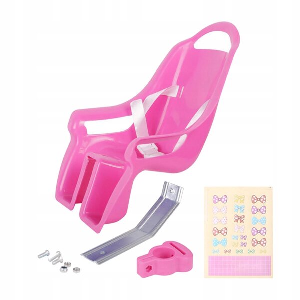 Babypuppen-Fahrradsitz mit rosa Aufklebern zum Selbermachen