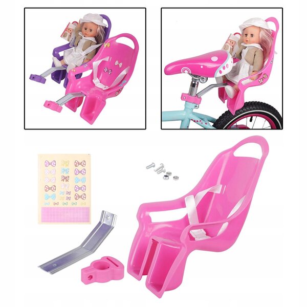 Babypuppen-Fahrradsitz mit rosa Aufklebern zum Selbermachen