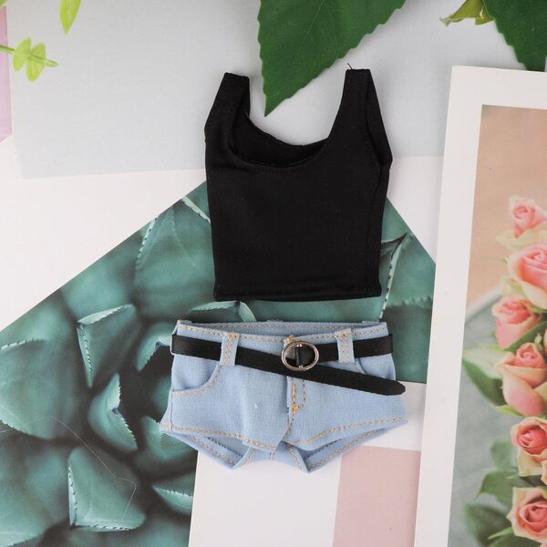 1/6 Puppenkleidungsset Jeans und kurze hellblaue Weste für 12-Zoll-Figuren