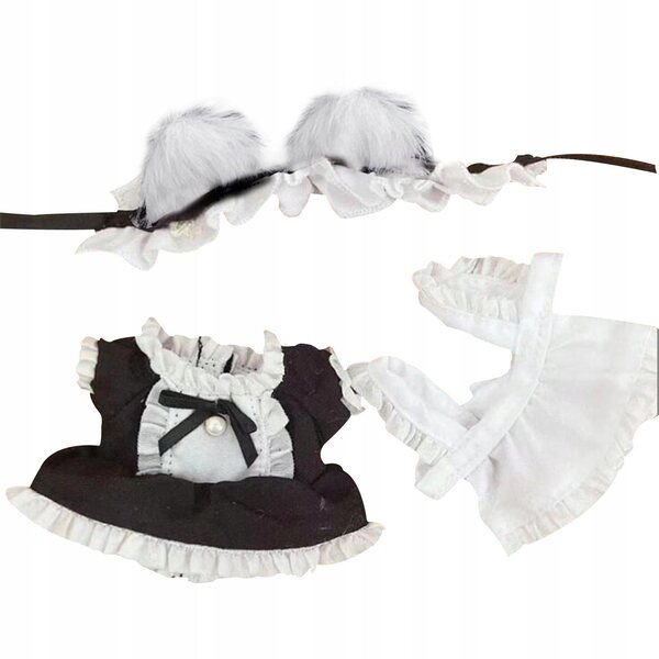 Costume Lacca Cameriera in Tessuto Morbido con Fascia Orecchie Gatto per Bambole 15-17 cm