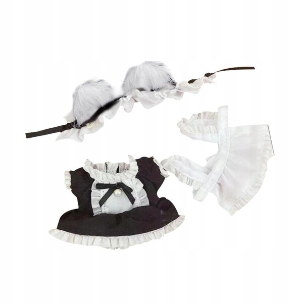 Costume Lacca Cameriera in Tessuto Morbido con Fascia Orecchie Gatto per Bambole 15-17 cm