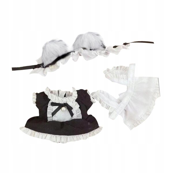 Costume Lacca Cameriera in Tessuto Morbido con Fascia Orecchie Gatto per Bambole 15-17 cm