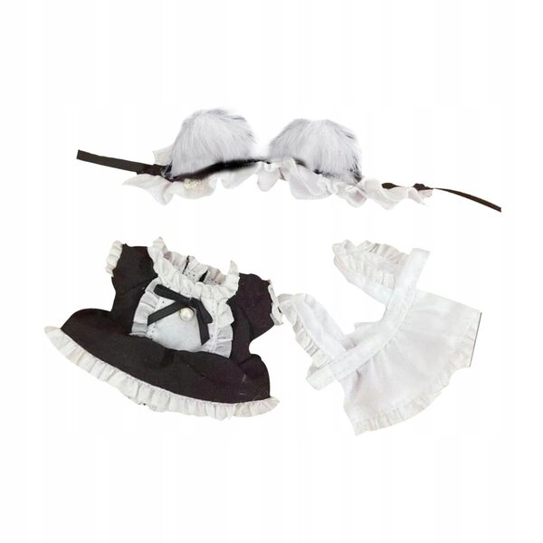 Costume Lacca Cameriera in Tessuto Morbido con Fascia Orecchie Gatto per Bambole 15-17 cm