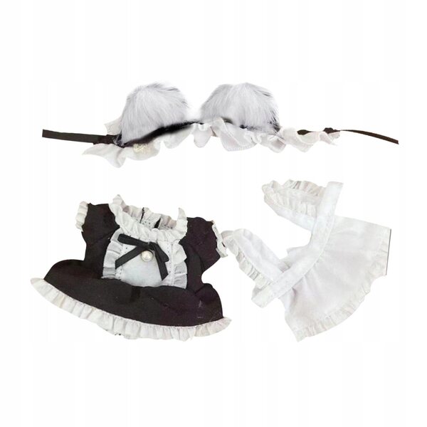 Costume Lacca Cameriera in Tessuto Morbido con Fascia Orecchie Gatto per Bambole 15-17 cm