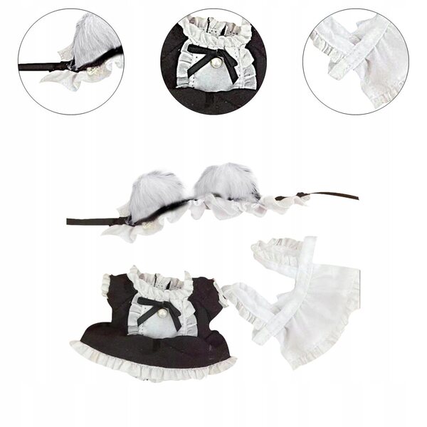 Costume Lacca Cameriera in Tessuto Morbido con Fascia Orecchie Gatto per Bambole 15-17 cm
