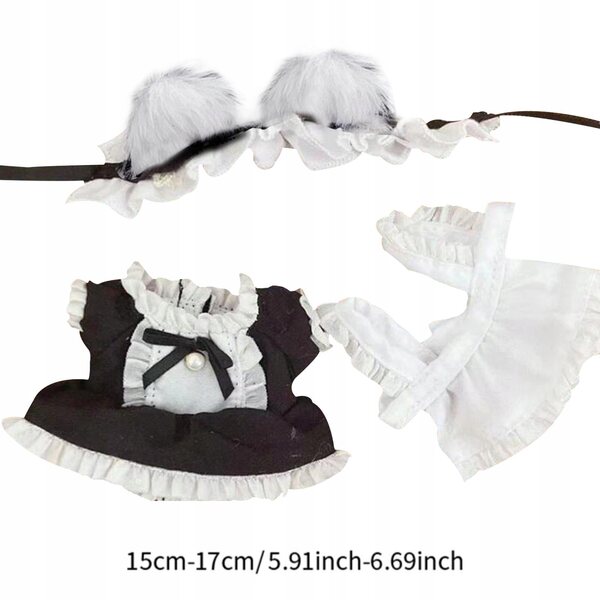 Costume Lacca Cameriera in Tessuto Morbido con Fascia Orecchie Gatto per Bambole 15-17 cm