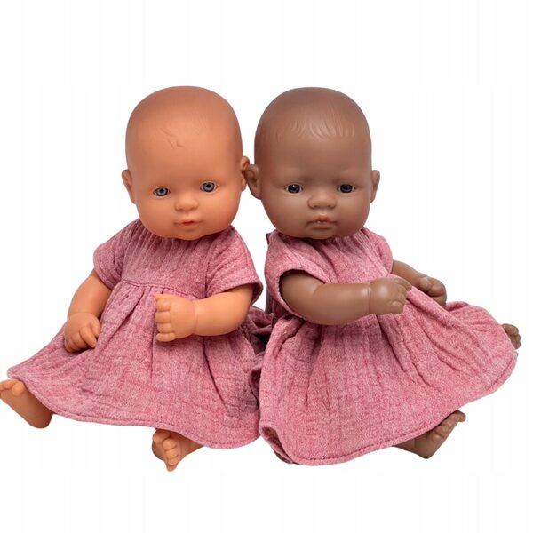 Rosa Musselinkleid für Miniland 32 cm und Minikane 28 cm Puppen