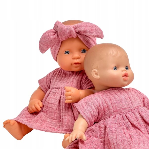 Rosa Musselinkleid für Miniland 32 cm und Minikane 28 cm Puppen