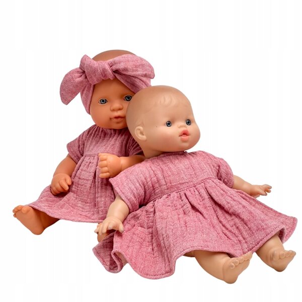 Rosa Musselinkleid für Miniland 32 cm und Minikane 28 cm Puppen