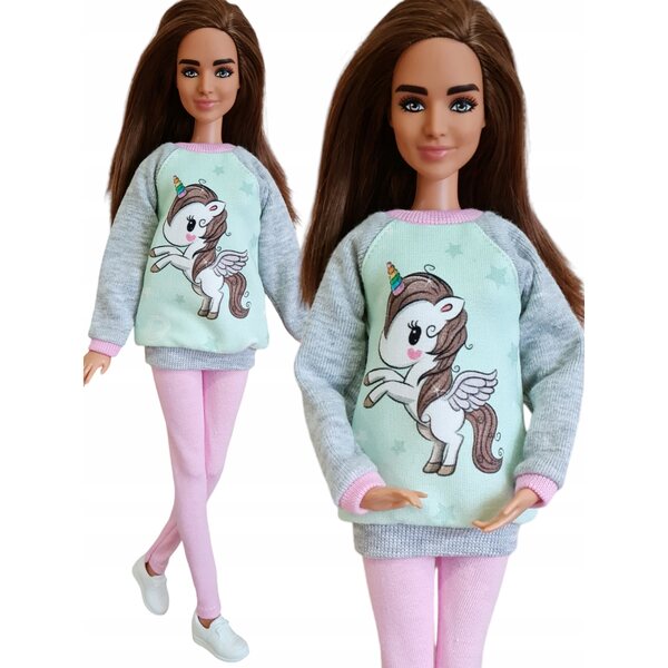Completo per bambola con felpa e leggings unicorno - abbigliamento moda bambole