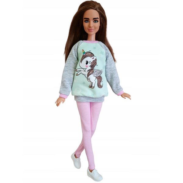 Completo per bambola con felpa e leggings unicorno - abbigliamento moda bambole