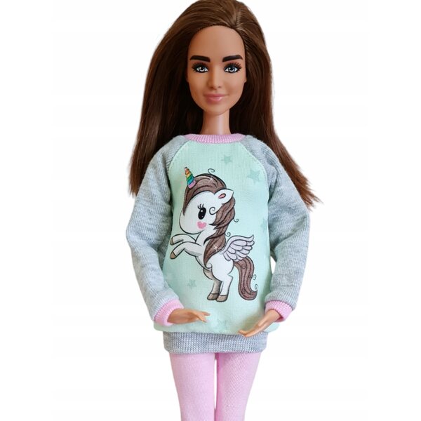 Completo per bambola con felpa e leggings unicorno - abbigliamento moda bambole