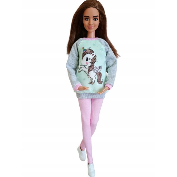 Completo per bambola con felpa e leggings unicorno - abbigliamento moda bambole