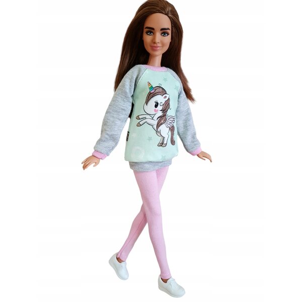 Completo per bambola con felpa e leggings unicorno - abbigliamento moda bambole