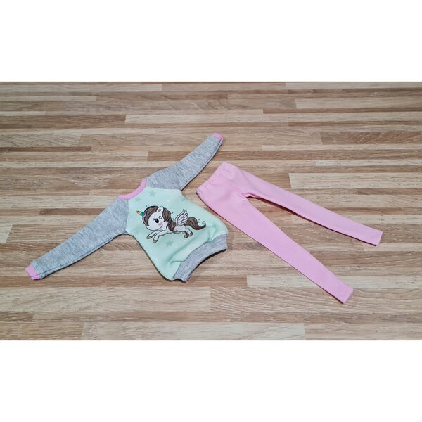 Completo per bambola con felpa e leggings unicorno - abbigliamento moda bambole