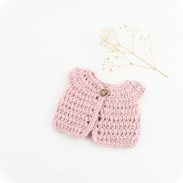 Kamizelka in lana per bambole Paola Reina 34 cm, rosa, fatta a mano