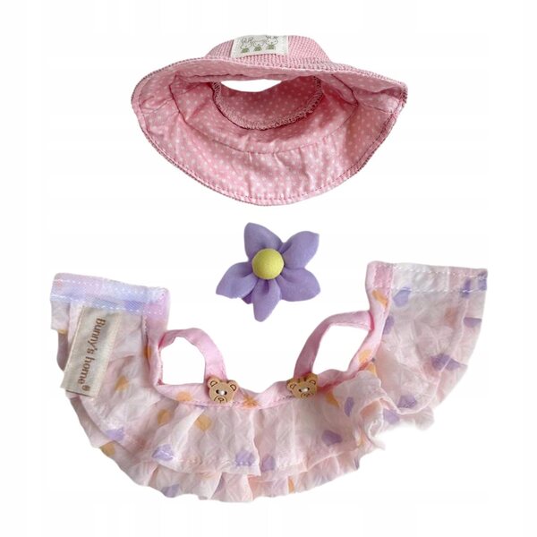 Ubranka per bambole 15 cm con papera rosa e cappello in tessuto morbido