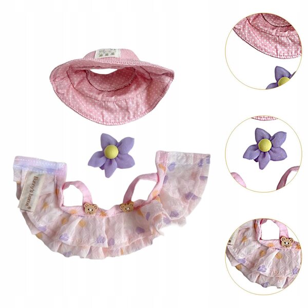 Ubranka pour poupées de 15 cm avec canard rose et chapeau en tissu doux