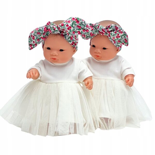Ecrufarbenes Tüllkleid mit Weihnachtsschärpe für Miniland 21 cm Puppe
