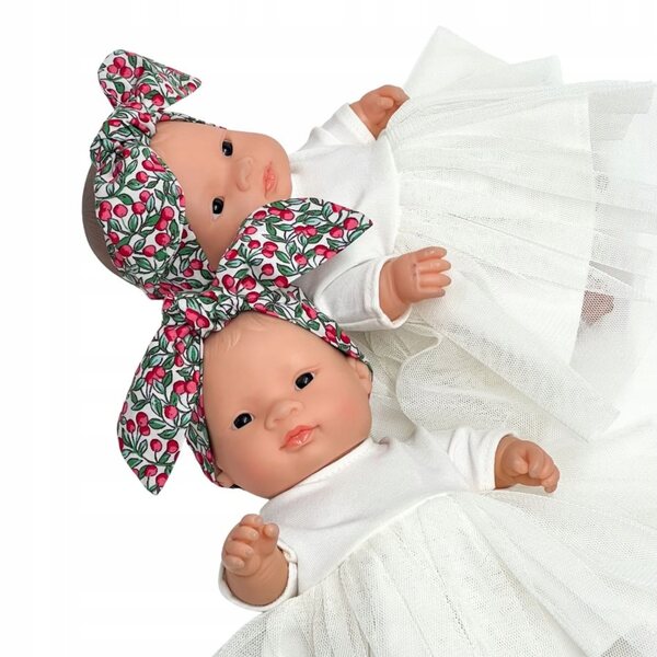 Ecrufarbenes Tüllkleid mit Weihnachtsschärpe für Miniland 21 cm Puppe