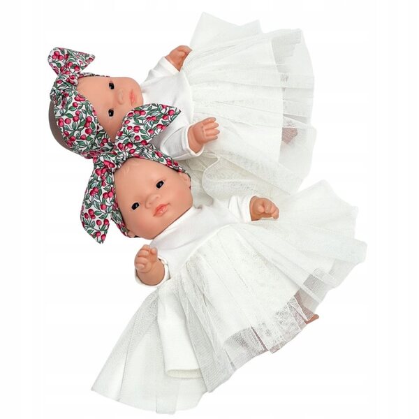 Ecrufarbenes Tüllkleid mit Weihnachtsschärpe für Miniland 21 cm Puppe